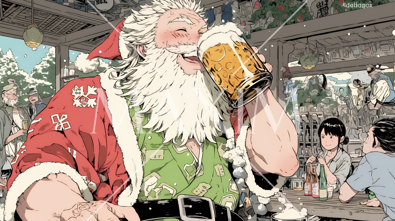 豪快にビールを飲んでいるサンタクロース