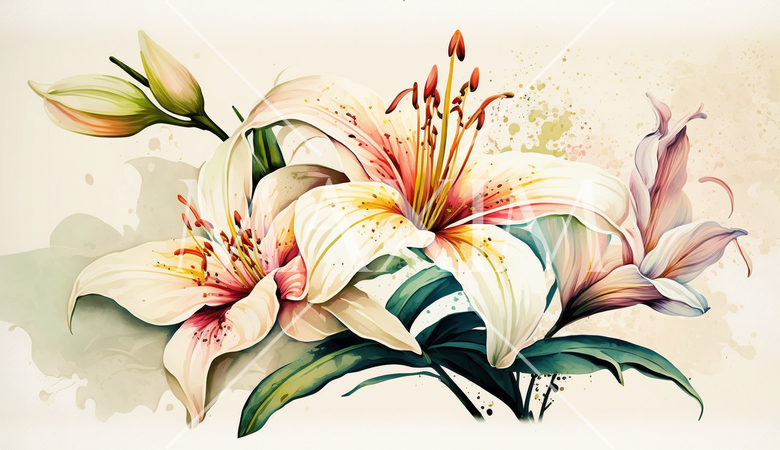 ユリの花の水彩画