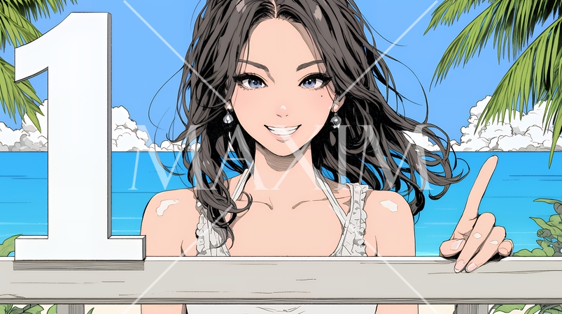 数字の「1」を掲げている若い女性