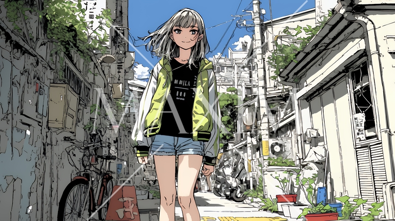 都会の治安の悪そうな場所にいる若い女性