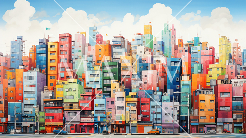 カラフルなビルが建ち並ぶオフィス街