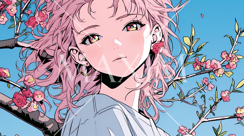 梅花と若い女性