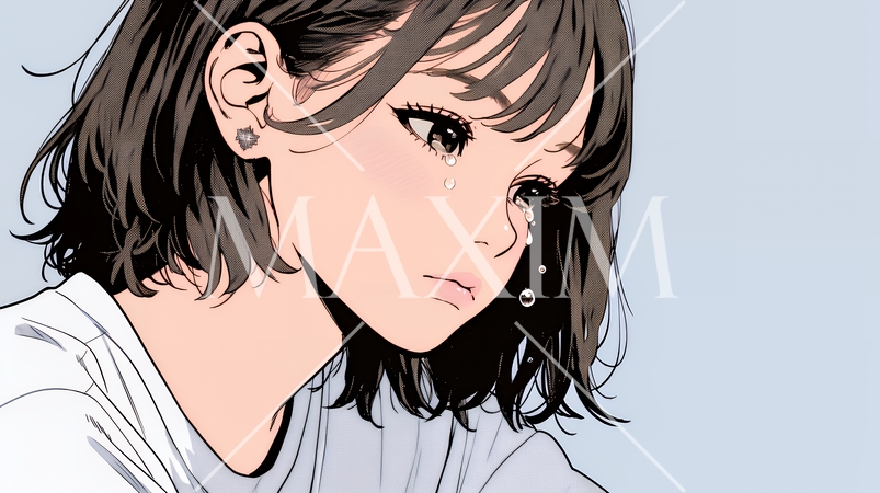 涙ぐむ若い女性