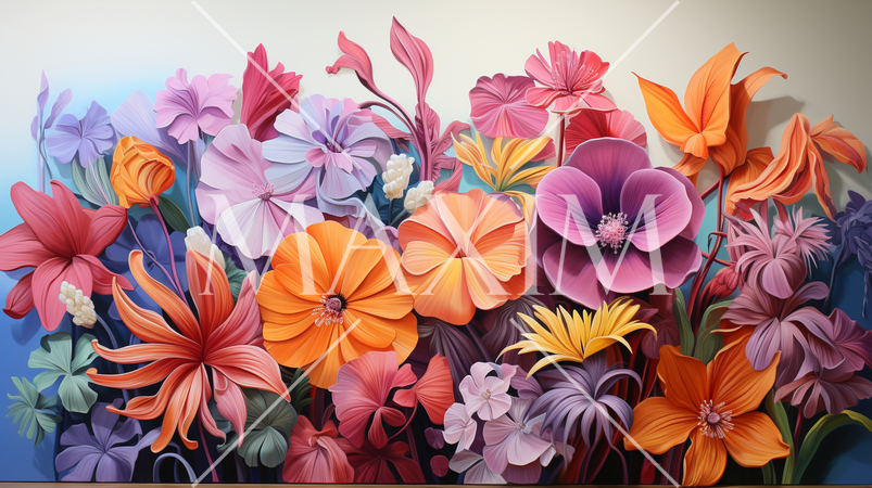 南国の花々が咲き乱れる庭：水彩画