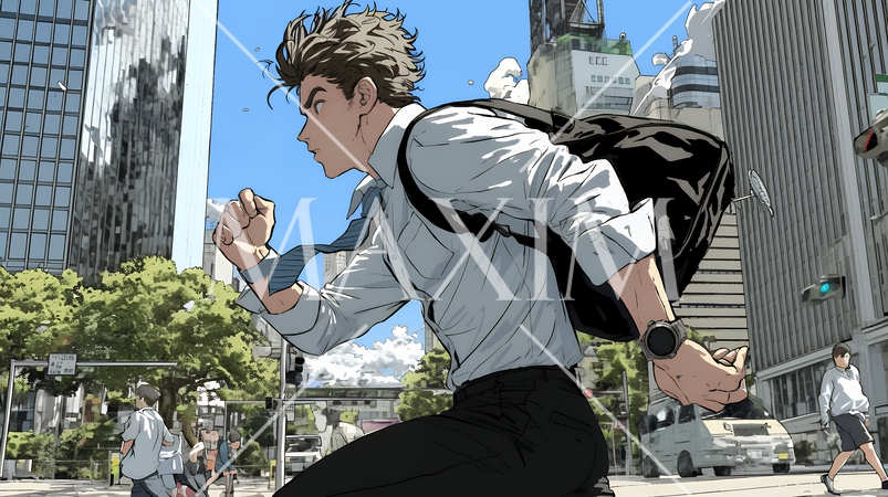 遅刻しそうで猛ダッシュをしている若い男性