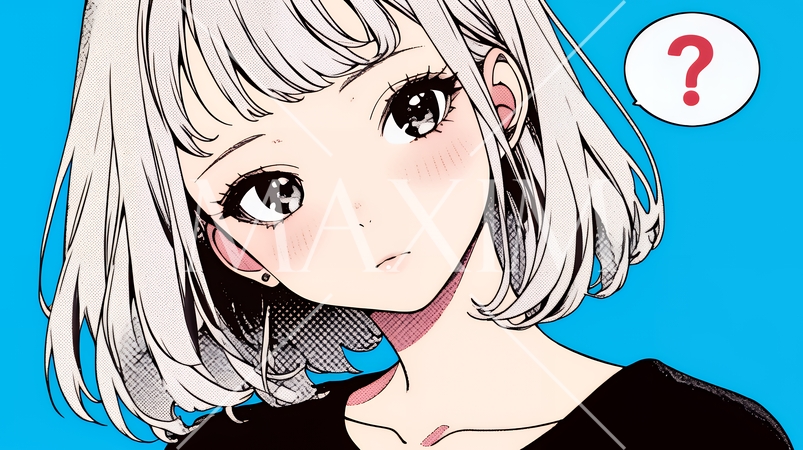 クエスチョンマークのある場面：疑問を感じて頭の中にクエスチョンマークが生まれている若い女性