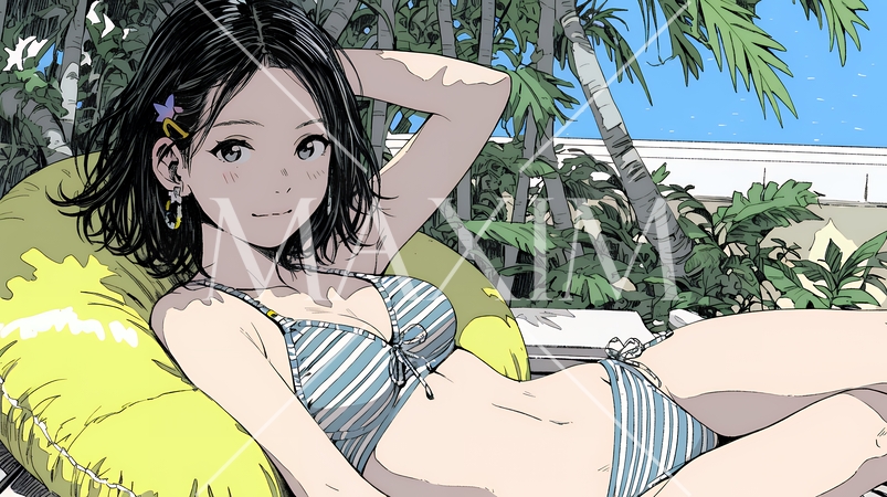 ビーチリゾートを旅行中のビキニ姿の若い女性