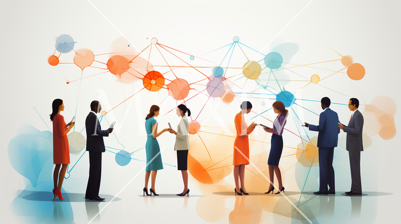 ネットワークビジネスパーソンがオフ会（リアル会合）で交流する場面。