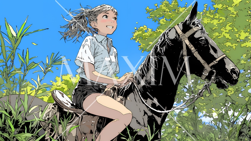 乗馬をしている若い女性