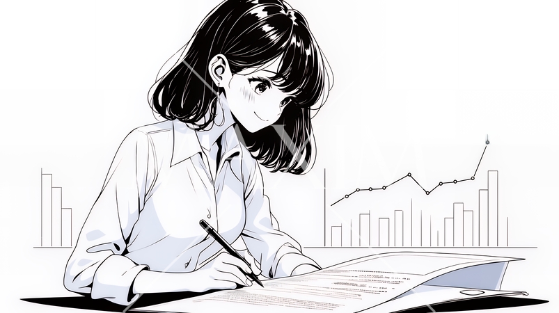 マーケティング・トレーディングデータなどの計量分析を行っている女性（シンプルな色使い）