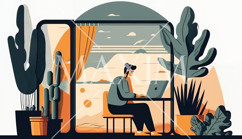 テレワーク／リモートワーク（場所に縛られない働き方）（POPな表現）