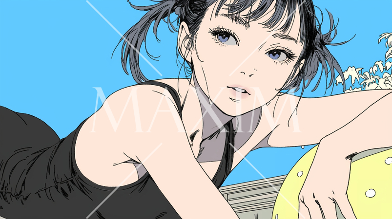 スクール水着（レオタード）姿で横になっている若い女性