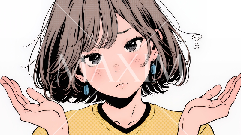 肩をすくめて困惑・諦めの仕草をしている若い女性