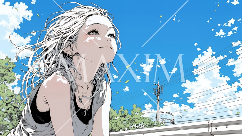 ぼんやり空を見上げている若い女性