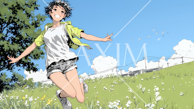 喜びにあふれ、軽やかにスキップする若イラスト、151a-azp、若い女性、若い、女性、女のい女性10