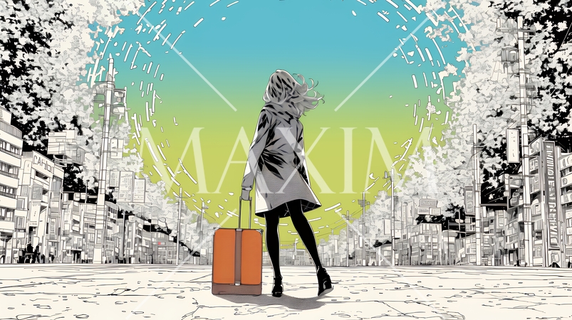 デジタルデータと日本人ビジネスウーマン｜AI・IT時代のテクノロジーイメージ（バイナリーコード）