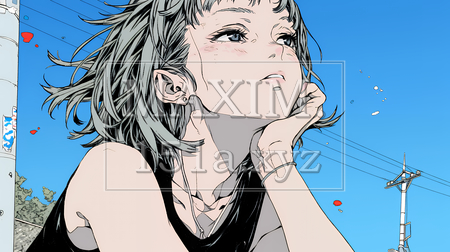 秋空を眺める若い女性のイラスト｜爽やかな秋・人物フリーイラスト（イラストID:6478710-18028）