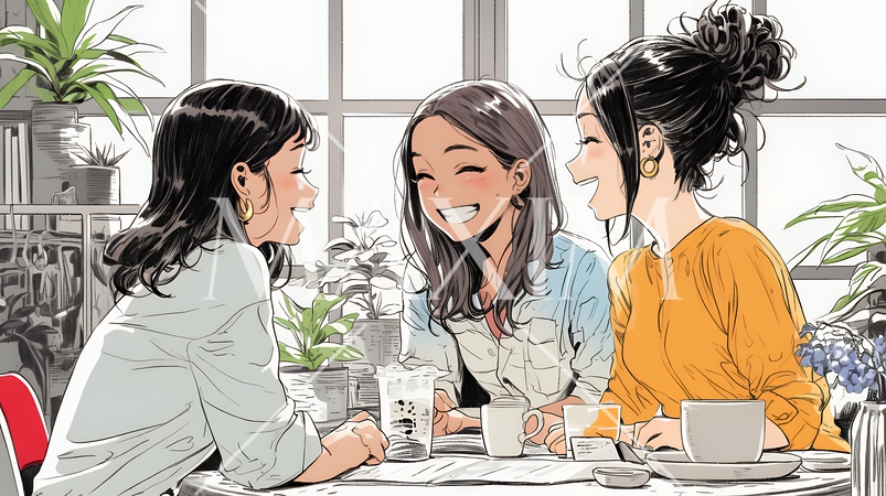 積極的な会話の多いポジティブな職場：社員たちが互いに積極的な意見を交わしている