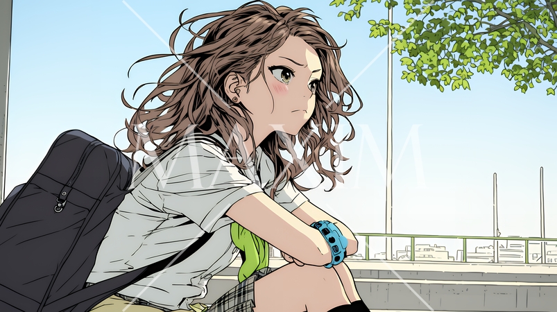 「ふん！」という表情でそっぽを向いている制服を着た女子高生