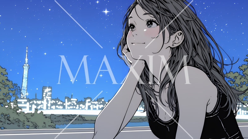 星空を眺めている若い女性