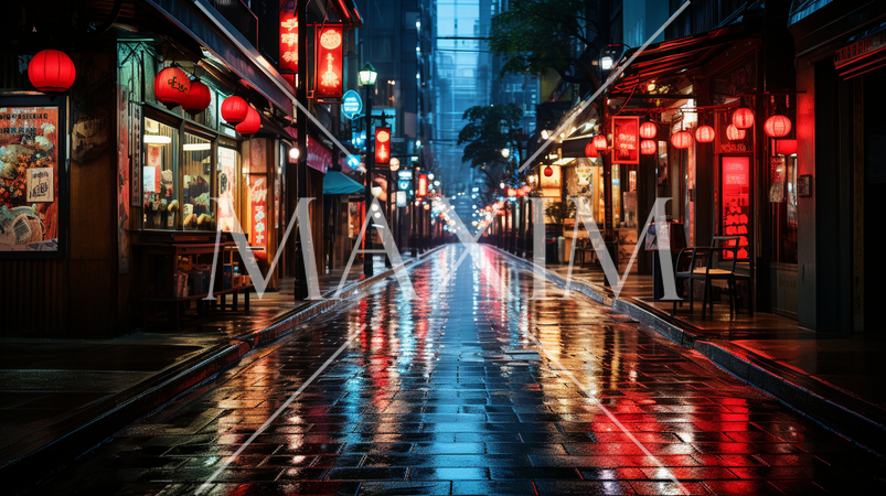 雨上がりのオフィス街の居酒屋通り