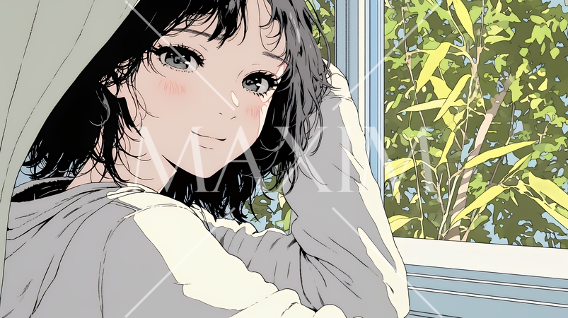 朝、カーテンを開けて天気を確認する若い女性