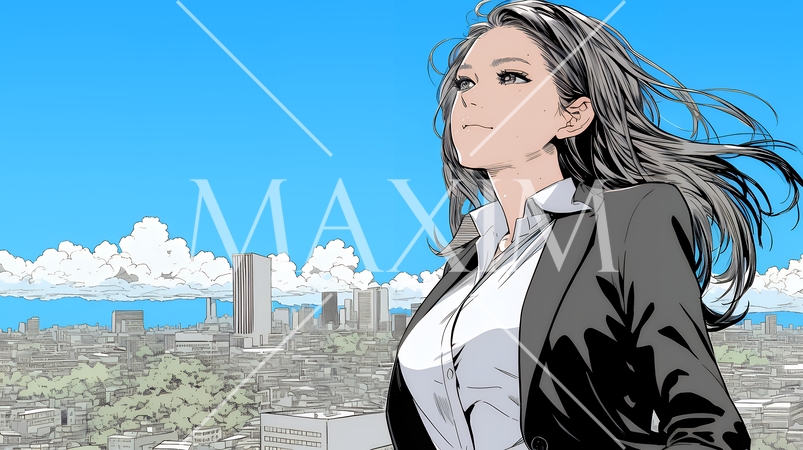 自信満々に晴天の都会の街を歩いているビジネスウーマン