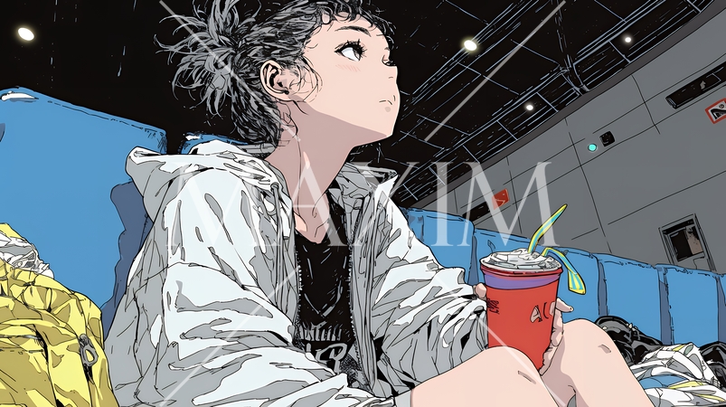 映画や演劇を鑑賞している若い女性