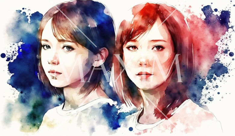 仲の良い女友達：水彩画