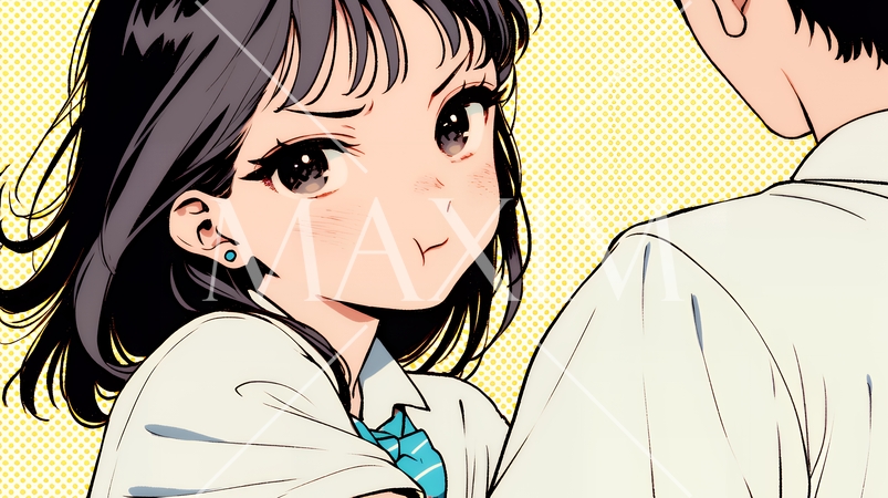 「ふん！」という表情でそっぽを向いている制服を着た女子高生