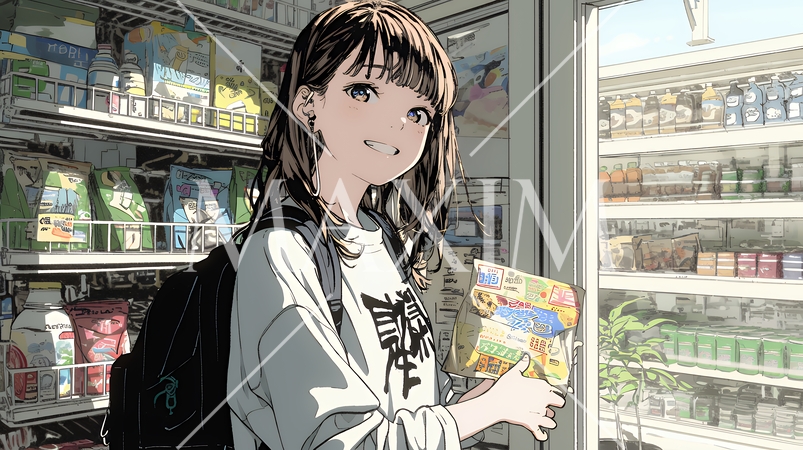 コンビニで新作スイーツを物色中の若い女性