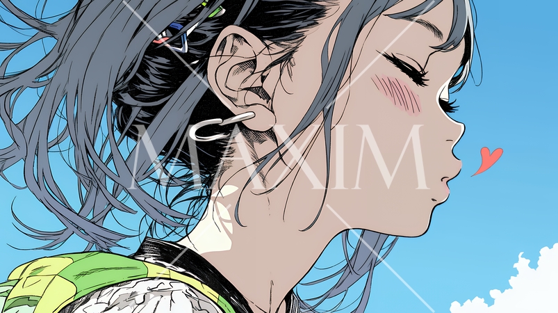 キスの仕草（おねだり）をしている若い女性