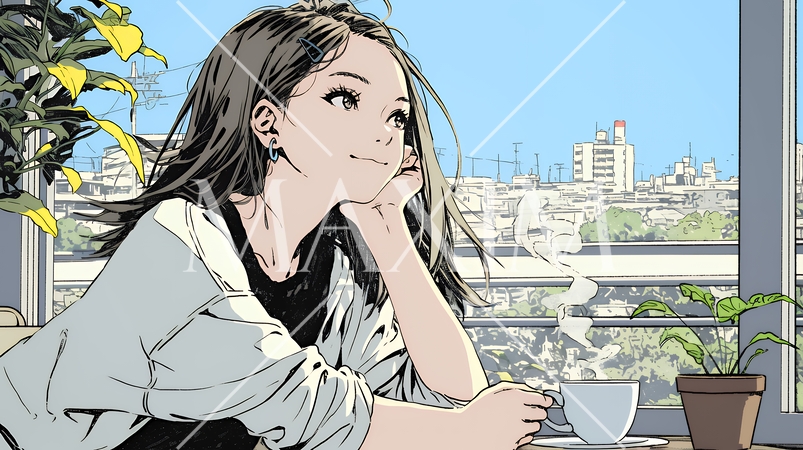 リビングで紅茶を飲んでいる女性