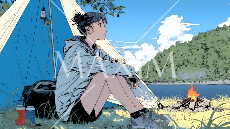 ソロキャンプを楽しんでいる若い女性