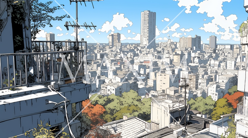 都市の町並みと青空