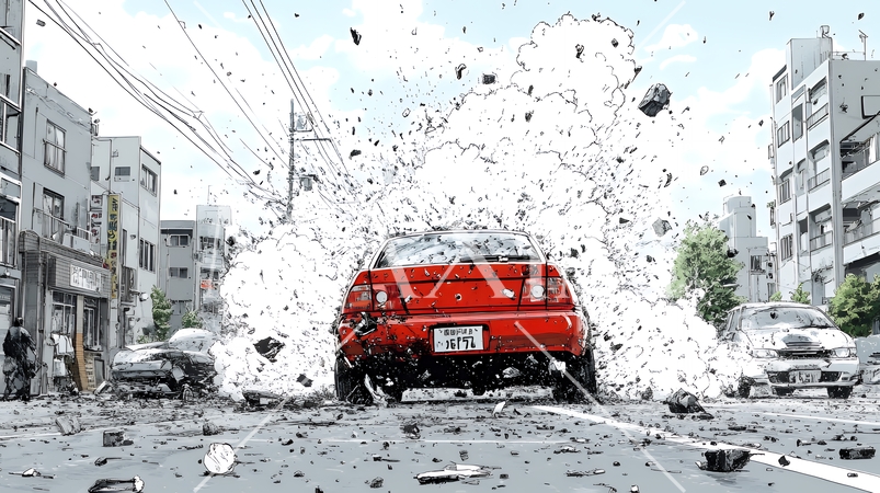 街中での自動車事故