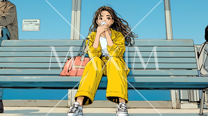 咳き込んでいる体調の悪そうな若い女性