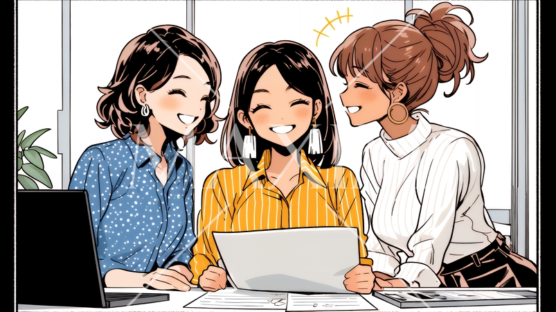 企業内グループミーティングをしている女性たち