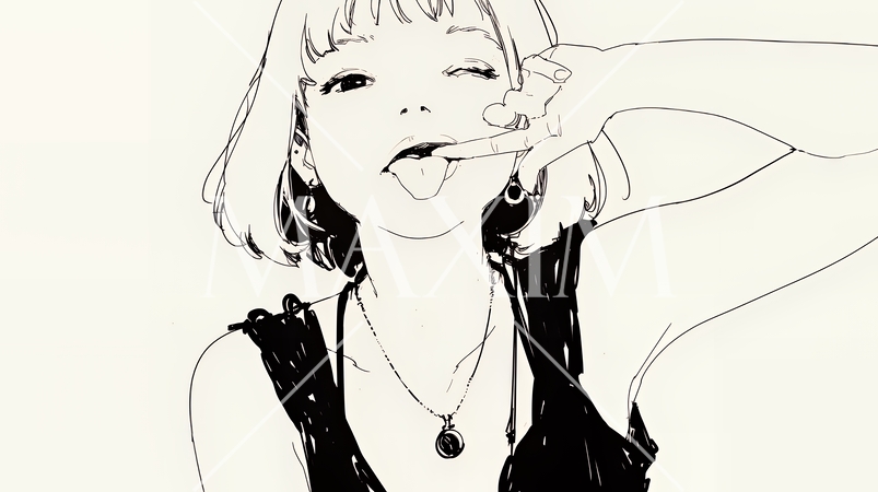 舌を出して陽気におどけている若い女性（シンプルな色使い）