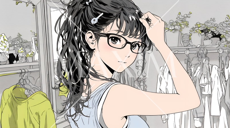 クローゼットを開いて着替えをしようとしている若い女性