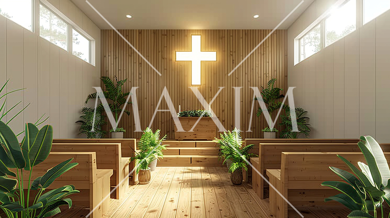 結婚式前の誰もいない教会の礼拝堂