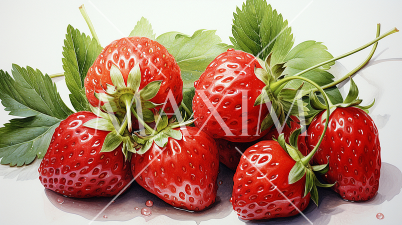 イチゴの白背景の水彩画