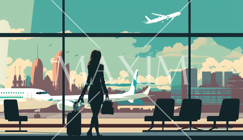 出張のため飛行場に行るビジネスウーマン