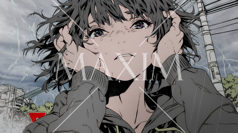 雷にひどく怯えている若い女性。