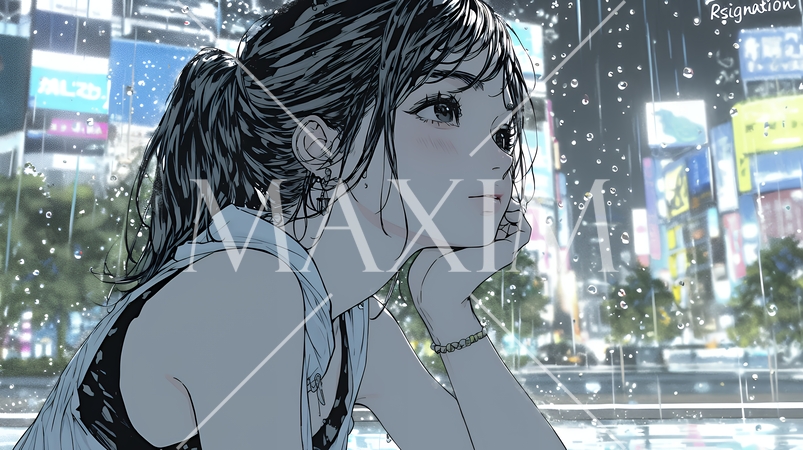 思案・反省・諦め? 窓から流れ落ちる雨粒を見つめる若い女性