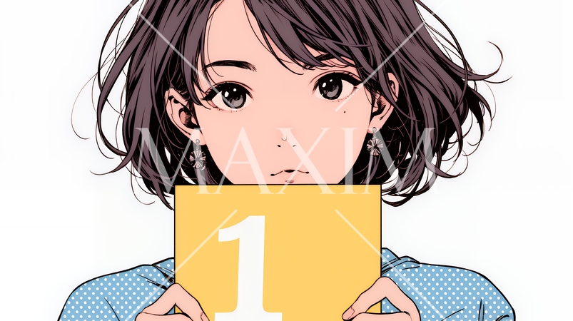 数字の「1」を掲げている若い女性