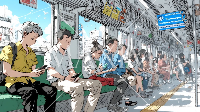 電車に乗車している全員がスマホをいじっている
