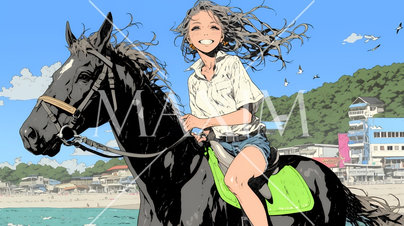 乗馬をしている若い女性