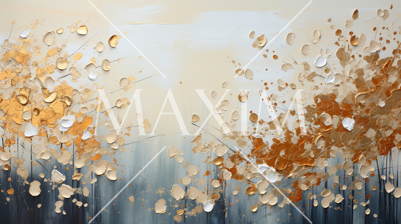 黄金色に輝く秋の雑木林の抽象画：琳派のような表現の背景画