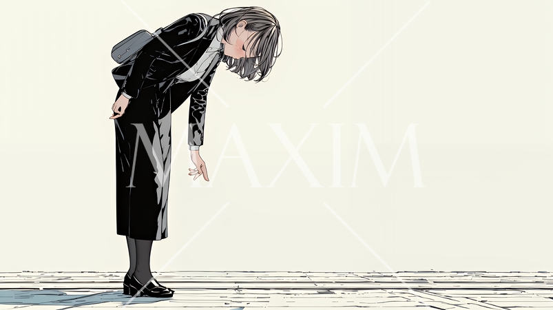 ミスやトラブルを反省して謝る若い女性｜申し訳なさそうな表情のビジネスイメージイラスト